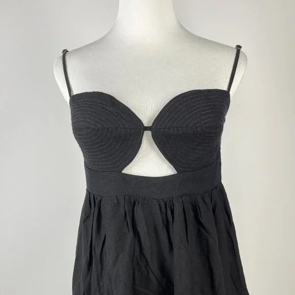 NWOT Farm Rio Linen Blend Black Sleeveless Mini Dress Size M - Picture 6 of 15